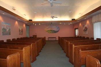 An interior view of the chapel at Sunrise Funeral Home and Crematory located in Prescott Valley, Arizona